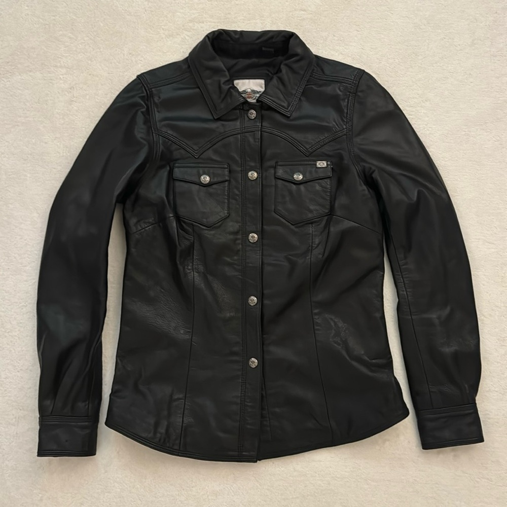 Vintage Leather Harley Davidson Goatskin Shirt Jacket Women
